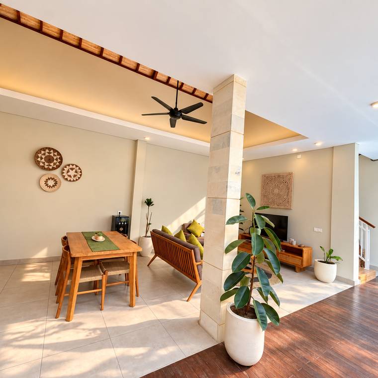 Living, dining and kitchen under the alang-alang roof